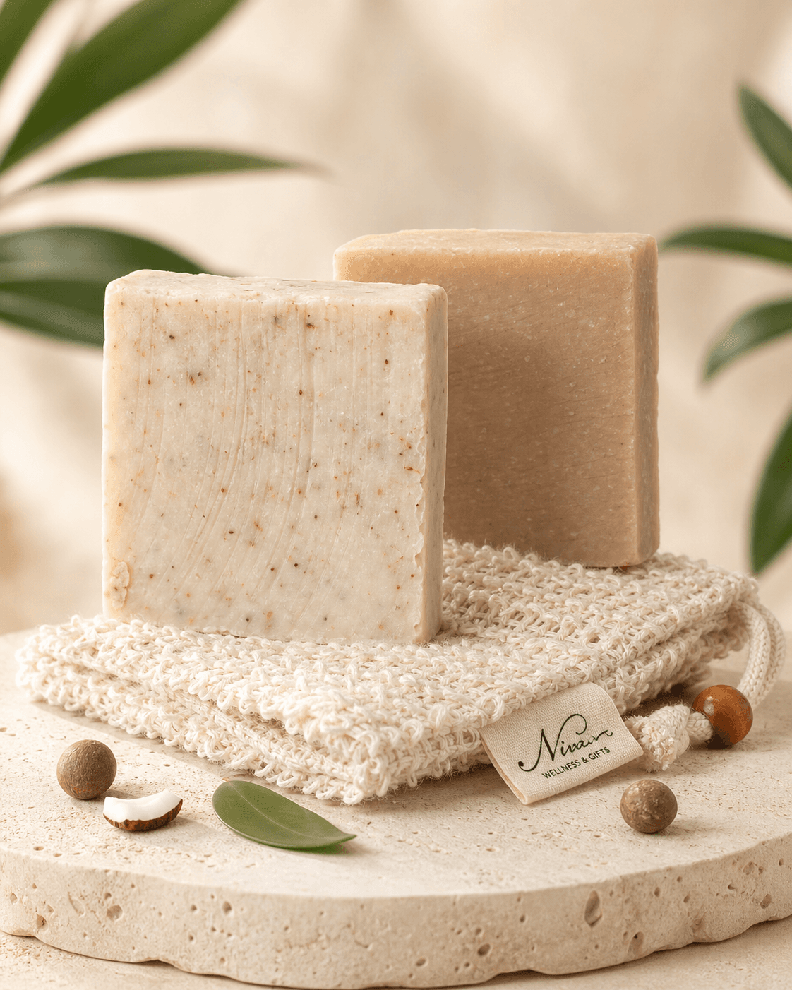 Coconut & Kava Soap Ritual Trio — 2 Soaps + Sisal Pouch