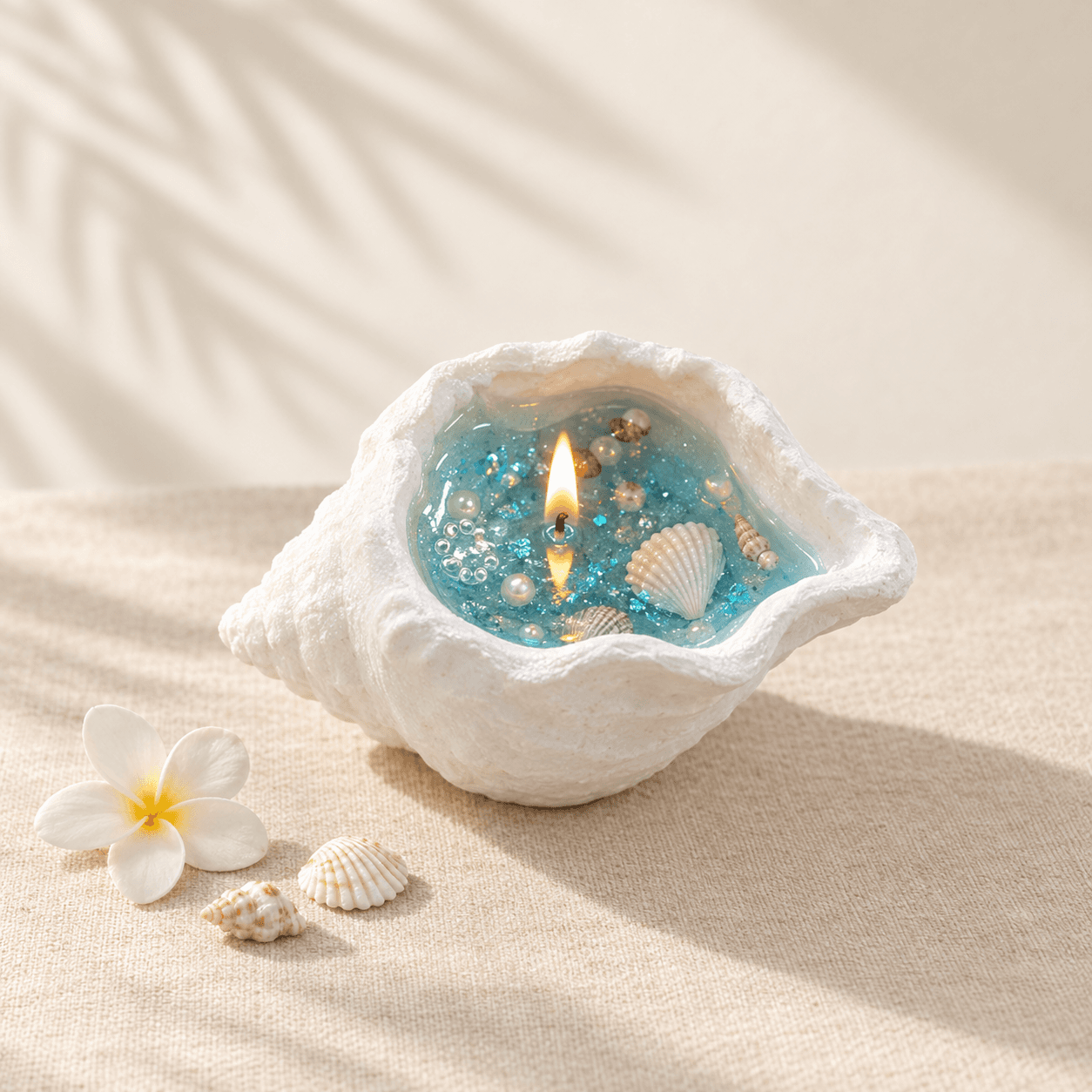 Island Shell Art Candle – Conch, Ocean Blue